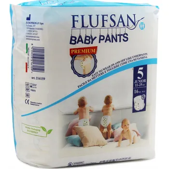 Plenkové kalhoty Dětské plenkové kalhotky Flufsan Baby Pants 5 Junior 16 ks
