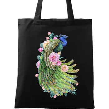 Nákupní taška Bavlněná taška Květinový Páv (Barva: Černá)
