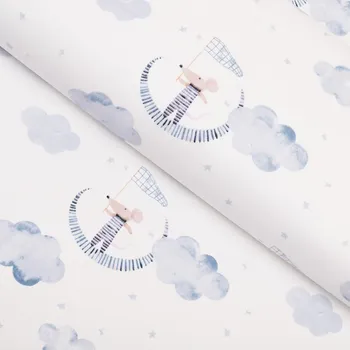 Dětská bavlněná látka/plátno Sandra SA-579 Myšky mezi modrými obláčky - šířka 160 cm