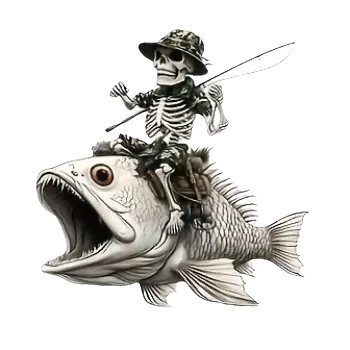 Samolepící dekorace Vinylová samolepka - kostlivec na rybě II (8,5 x 8,5 cm)