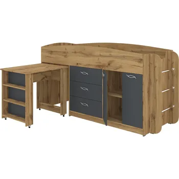 Dětská postel Vomaks Patrová postel POLUS, 80 x 190 cm, s psacím stolem a komodou Barva: dub tacho + antracit