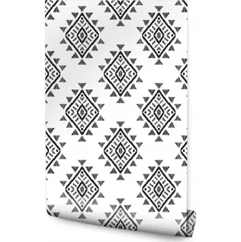 Fototapeta Černobílá tapeta s kmenovými vzory v boho stylu