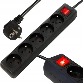 Napájecí kabel Prodlužovací Kabel do zásuvky zásuvková lišta 5 zásuvek 230V s vypínačem 5m černý