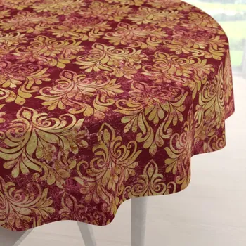 ubrus Sametový kulatý ubrus Tamara TMR-053 Zámecký vzor na vínově červeném Ø 50 cm