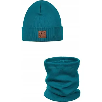 Čepice Jarní souprava pro dítě čepice a nákrčník SMILE z bavlny - NÁMOŘNICKÁ MODRÁ 48-52