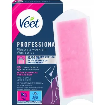 Přípravek na depilaci a epilaci Depilační pásky VEET PROFESSIONAL Vosk pro depilaci nohou a těla, 12 ks, pro normální pokožku
