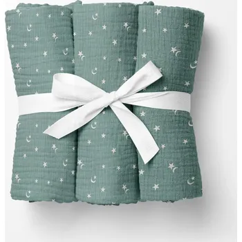 látková plena Mušelínová plena/dečka Nature MSN-053 Noční obloha na pastelově modrozeleném - ZVÝHODNĚNÁ SADA 3 KS 120x120 cm - Sada 3 ks