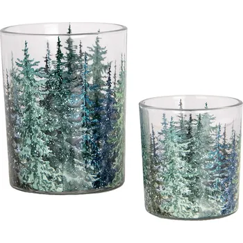 Svícen Clayre & Eef - Sada dvou skleniček na čajové svíčky PINE TREES 6GL4958
