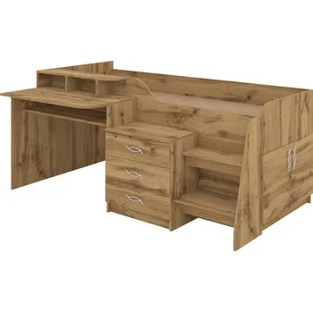 Dětská postel Slevadoma Patrová postel SPEYS, 70 x 190 cm, s psacím stolem a komodou Barva: Dub tacho