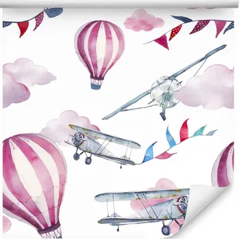 Tapeta Tapeta s barevnými balónky a letadly pro děti