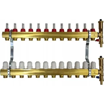 rozdělovač topení Mosazný rozdělovač pro 12 okruhů s adaptéry PEX16