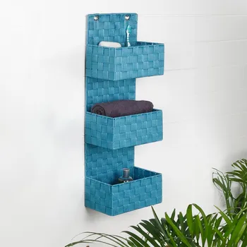 Úložný box Haushalt international Závěsný organizér se 3 košíky 491408 25x15 cm modrý