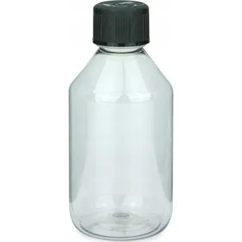 PET Láhev na Tekutiny Transparentní 250ml + Černý Uzávěr 28mm