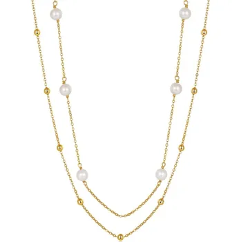 Řetízek Majya Stříbrný řetízek s perlami KAJSA pozlacený Ag/; ≤5,21 g 11656