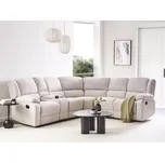 Manuálně polohovací pohovka rohová látková světle béžová 5místná středový úložný prostor držák na hrnek Beliani