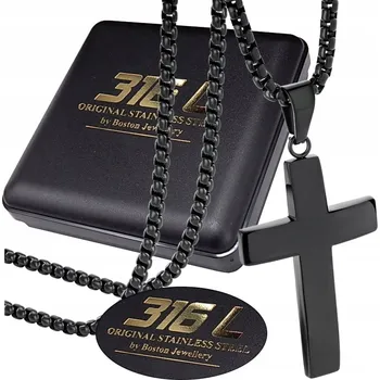 Řetízek ČERNÝ ŘETÍZEK S KŘÍŽEM, ČERNÁ CHIRURGICKÁ OCEL 316L, 60 CM, ORIGINÁL