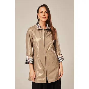 Dámský kabát Béžový oboustranný kožený kabát pro ženy (XL - 42)