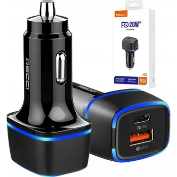 AUTOMOBILOVÁ NABÍJEČKA LED USB a USB-C 20W PD QC 3.0 3A DO ZAPALOVAČE RECCI