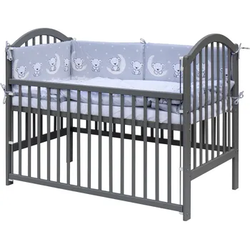 Dětská postýlka Dětská postýlka Alenka 120 x 60 cm borovice šedá s kompletní výbavou Scarlett Toro - šedá, stahovací bok