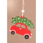 Závěsná dřevěná dekorace auto se stromkem 10 cm