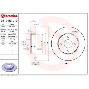 Brzdový kotouč BREMBO brzdový kotouč 08.9461.10, sada 2 ks