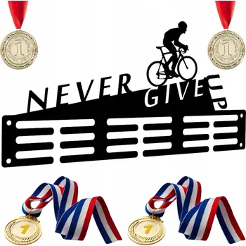 Věšák Organizér Držák na medaile Věšák DŘEVĚNÝ Never Give Up Cyklistika