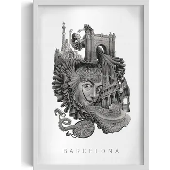 Obraz Ozdobný nástěnný obraz s rámem a grafikou loft Černobílá Barcelona 40x60 cm