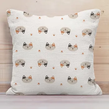 Povlak na dekorativní polštářek Mušelínový povlak na polštář MSN-061 Kočky na bílém 30 x 50 cm