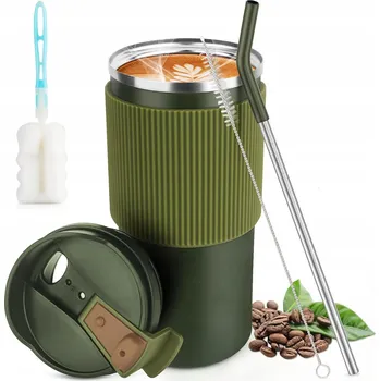 Termohrnek Termohrnek z nerezové oceli se slámkou, zelený, 450 ml