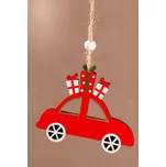 Závěsná dřevěná dekorace auto s dárkem 10 cm