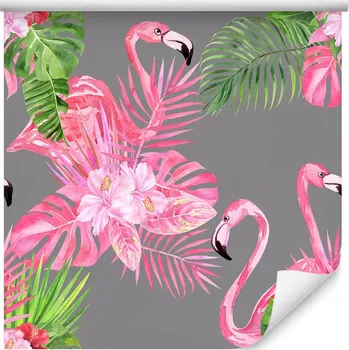 Tapeta Tapeta do obývacího pokoje, plameňáci , ptáci, zeleň , listy