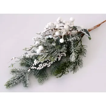 umělá květina Umělé květiny - Zasněžená větev s jehličím a bobulemi