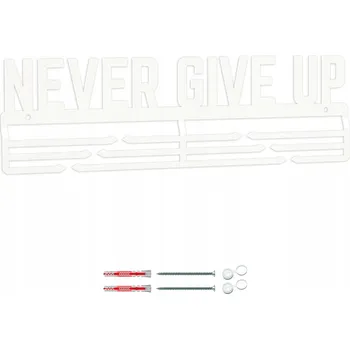 Věšák Kovový věšák na medaile NEVER GIVE UP v bílé barvě od PIĘKNE CIĘCIE