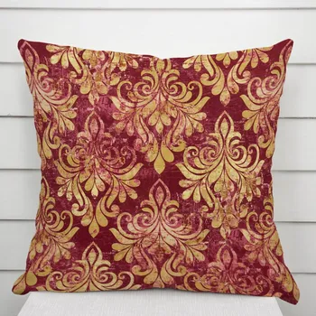 Povlak na polštářek Sametový povlak na polštář Tamara TMR-053 Zámecký vzor na vínově červeném 50 x 50 cm