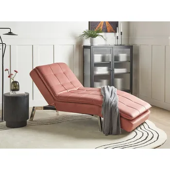 Křeslo Lenoška růžová sametová nastavitelné opěradlo a nohy moderní glamour styl Beliani