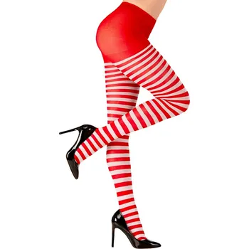 Dámské punčochy Dámské pruhované červeno bílé punčocháče 70 DEN - XL