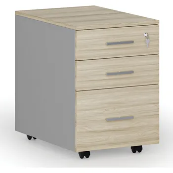 Kancelářská sestava Kancelářský mobilní kontejner na závěsné složky PRIMO GRAY, 3 zásuvky, šedá/dub přírodní