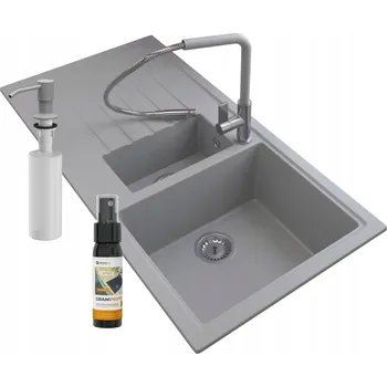 Granitový dřez Jednokomorový dřez Granitan SOLARIS + Bateria + Dozownik granit černý