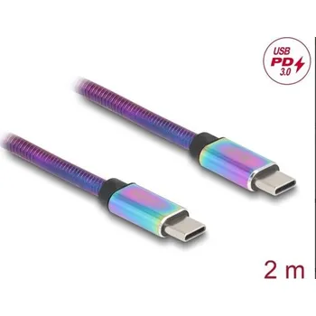 Datový kabel Delock Kabel USB 2.0 ze zástrčky USB Type-C™ na zástrčku, s duhovým kovovým pláštěm, PD 3.0, 60 W, 2 m 81116