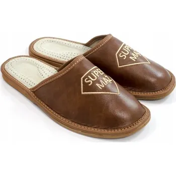 Dámské pantofle Pánské kožené domácí Nazouváky pantofle Super Manžel Papuče do domu vel. 42