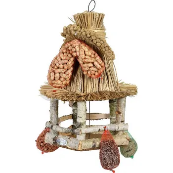 Krmítko pro ptáčky s krmivem CHALOUPKA, závěsné, přírodní, 39x28x28cm|Esschert Design