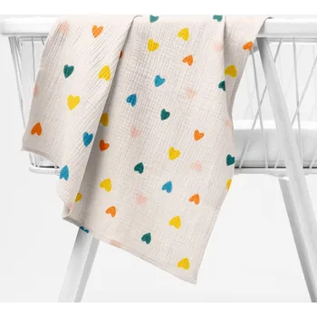 látková plena Mušelínová plena/dečka Nature MSN-037 Srdíčka na krémově bílém 70x70 cm