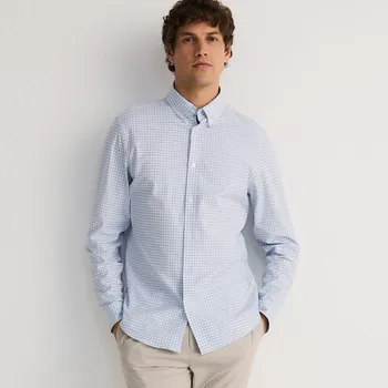 Pánská košile Reserved - Kostkovaná košile slim fit s bílým límečkem - světle modrá - 171EG-50P - 171EG-50P-M