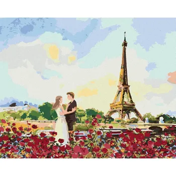 zuty Zuty - Malování Podle Čísel - Eiffelova Věž A Růže, 40X50 Cm, Plátno+Rám