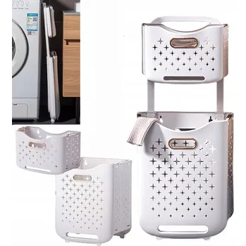 Obraz Kosz Na Pranie Plastikowy Bieliznę Kufer Dwukomorowy Pojemnik Duży 77L