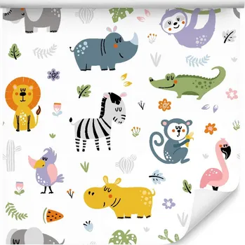 Tapeta Tapeta pro holčičku krokodýli lvi listy květiny