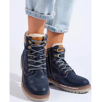 Dámské polobotky Goodin Zajímavé kotníkové boty dámské modré na plochém podpatku 36