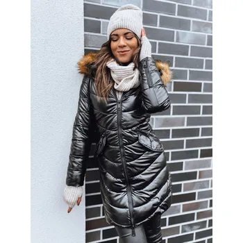 Dámská bunda Černá lesklá dlouhá bunda AURORA TY3177 Velikost: 2XL