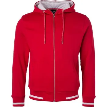 Pánská mikina James & Nicholson (Daiber) Pánská mikina na zip s kapucí Club JN776 - Červená / bílá | XL