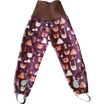 Chlapecké kalhoty Dětské rostoucí softshellové kalhoty s membránou Monkey Mum® - Lesní zvířátka - Tmavě hnědé 110/116